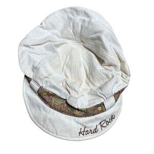 Hard Rock Cafe Embroidered Newscap Hat With Paisley Trim Cotton Womens